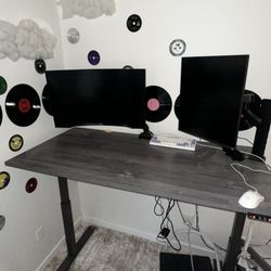 Electric Standing Desk with Dark Gray Wood Top