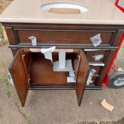 Bathroom vanity 36” cabinet with sink Legs and Backsplash Included New Open Box Item