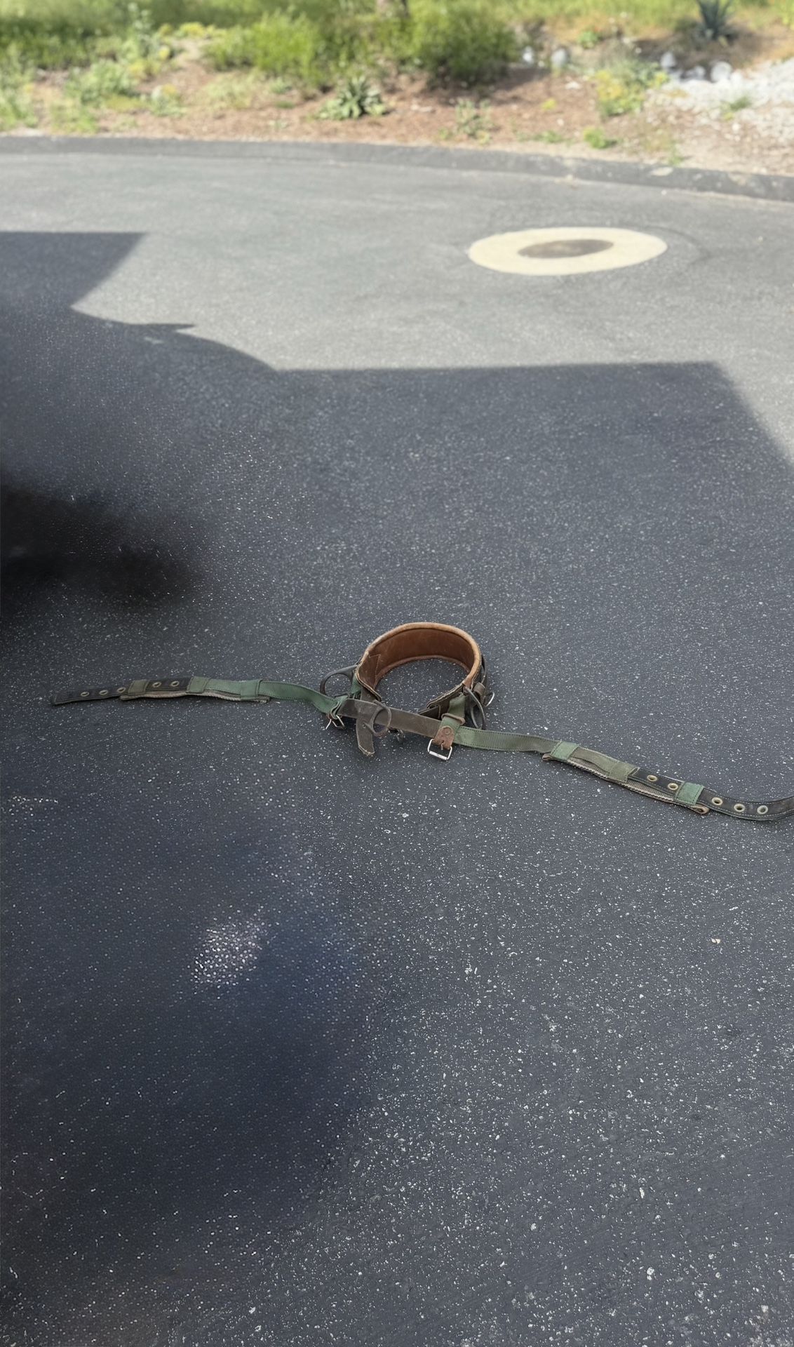 Vintage Buckingham Lineman Body Belt For Sale heavy leather back support pad and green Small To Medium Size