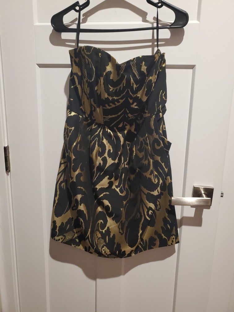 Black and Gold Strapless Mini Dress