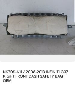 2010 Infiniti G37 Passenger Side Air Bag