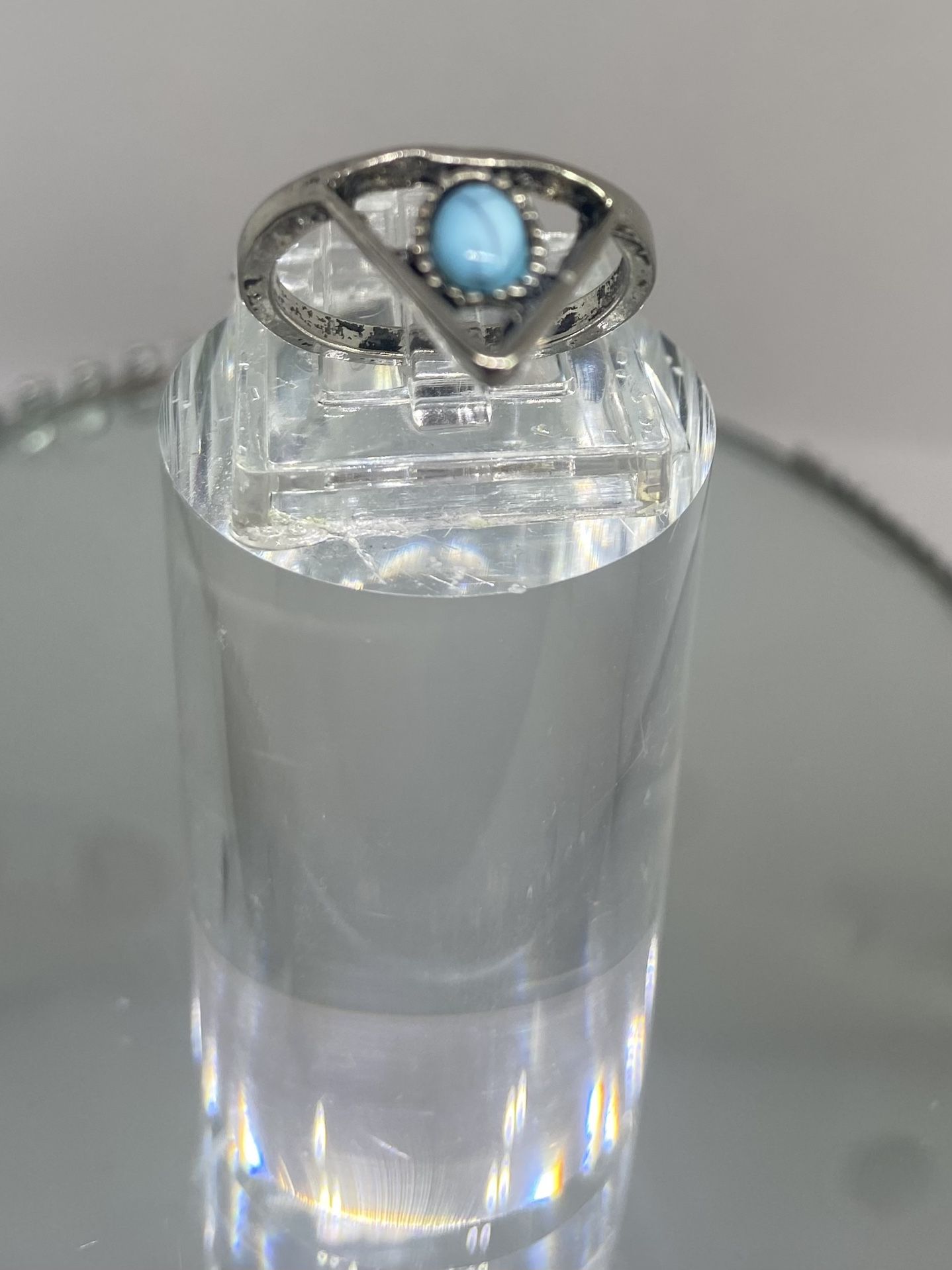 Silver Ring Size 5 3/4 w/ Marquise Acrylic Turquoise Stone