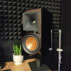 Klipsch RP-600M Bookshelf Speakers Setup (with subwoofer, amp & stands)