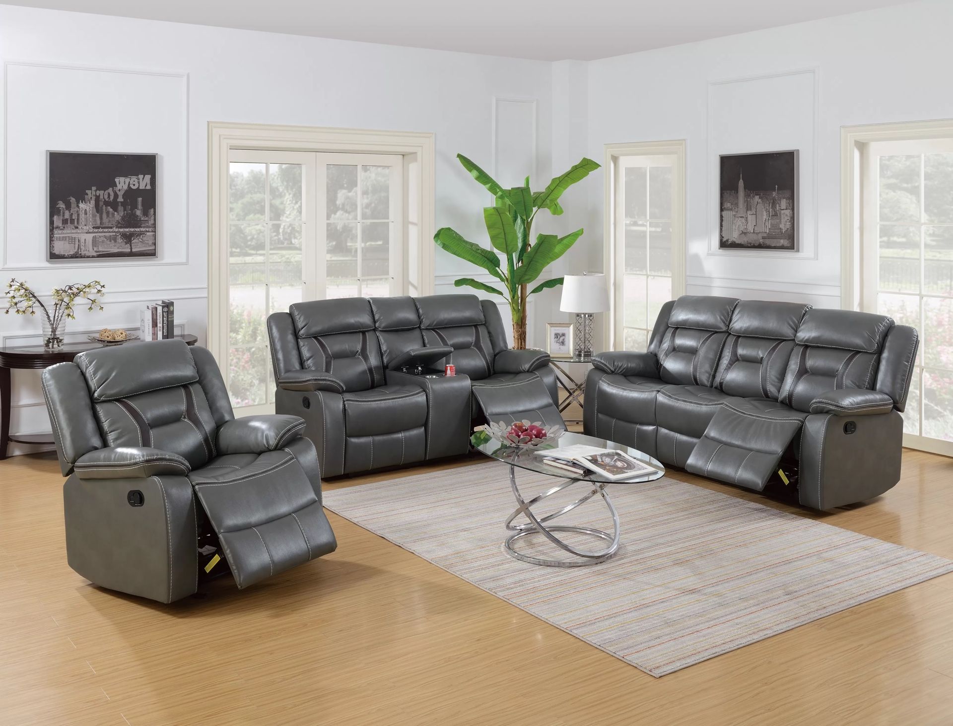 GREY MOTION RECLINER SOFA AND LOVESEAT