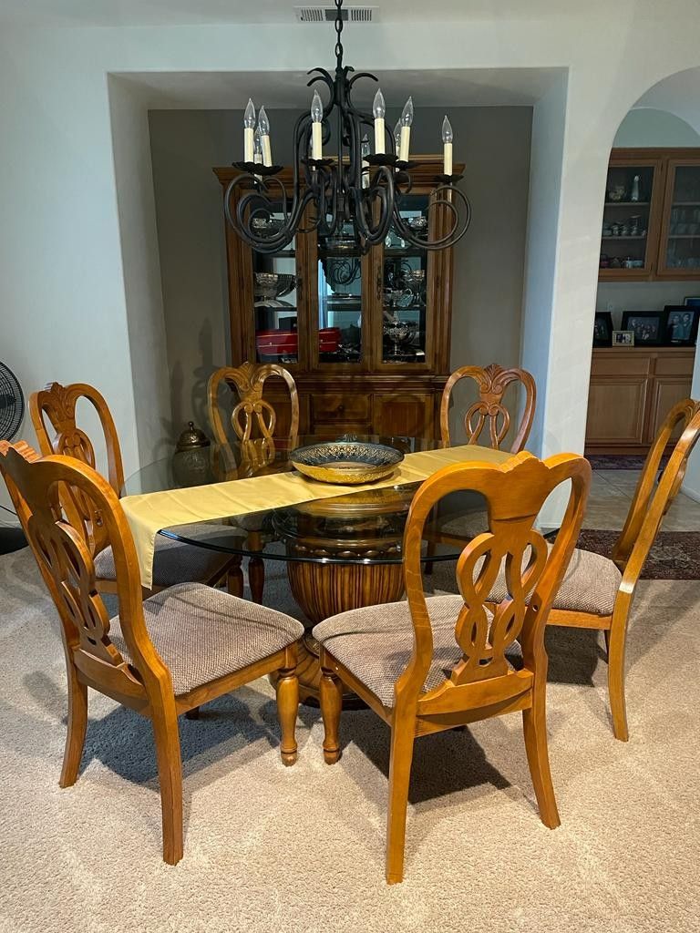 Dining Table Chairs and China