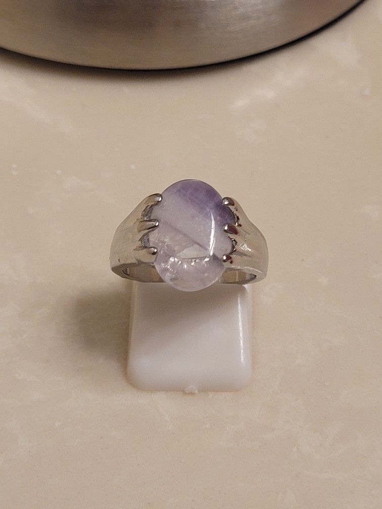 Silver and Lilac Nature Stone Ring Size 6