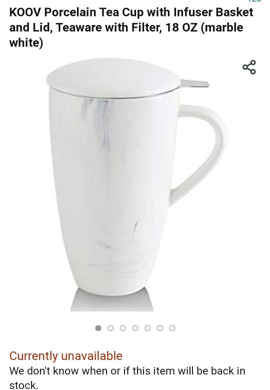KOOV Porcelain Tea Cup with Infuser Basket and Lid, Teaware with Filter, 18 OZ (marble white)