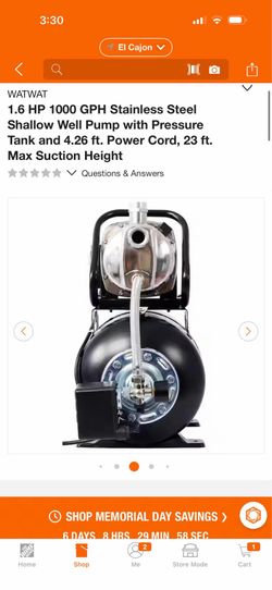 WATWAT 1.6 HP Stainless Steel Shallow Well Pump with a black 5-gallon pressure tank.