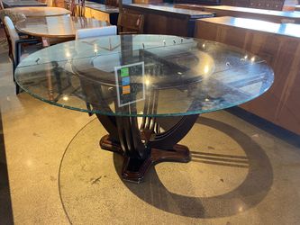 Round Glass Top Dining Table with Wooden Base