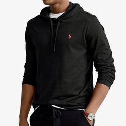 New Polo Ralph Lauren Jersey Hoody T-Shirt, Size X-Large, Black with Red Logo