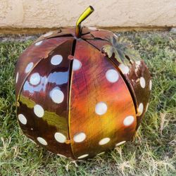 Large Metal & Art Glass Thanksgiving Lantern/ Candle Holder