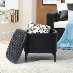 Homy Casa Bottega Modern Storage Ottoman Bench with Upholstered Seat and Hidden Storage Black,Open Box