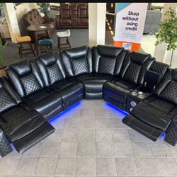OM• $38 Initial • Brand New//Orion 3 Piece Power Reclining Sectional -Black