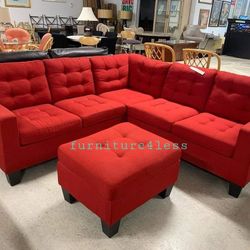 Red Sectional  Sofa and Ottoman 
