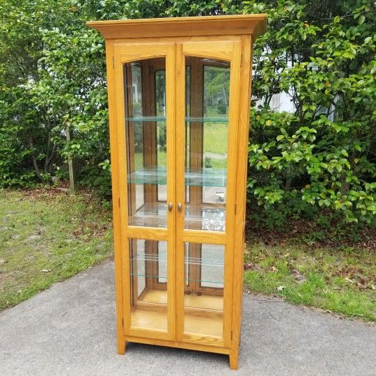 Tall Wood Glass Curio Cabinet with 4 Glass Shelves