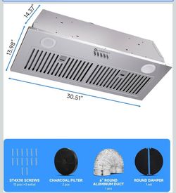 Range Hood Insert 28 Inch, 1000 CFM Stainless Steel Built-in Kitchen Vent Hood,3-Speed Exhaust Fan with Button, LED Lights,Baffle Filters & Charcoal F