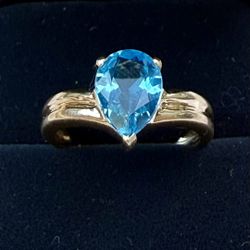 14k Blue Stone Solid Gold Ring 