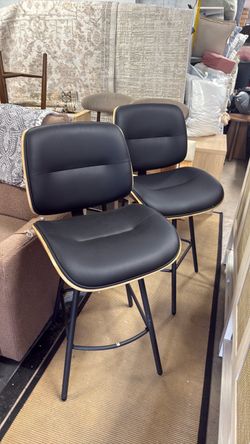 Set of 2 Swivel Leather Barstools