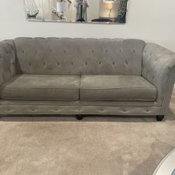 96” Button Tufted Backed Sofa - Grey