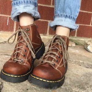 DOC MARTENS Vintage Boot Logger Lace Up Brown 12 UK 13 USA 8A07 Chunky Heel Vtg