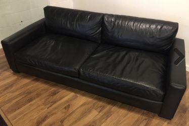 Restoration Hardware Maxwell Black Leather Sofa