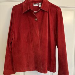 🔴CHICOS Red Leather Suede Jacket, Size 2 (Ladies 12/Large)