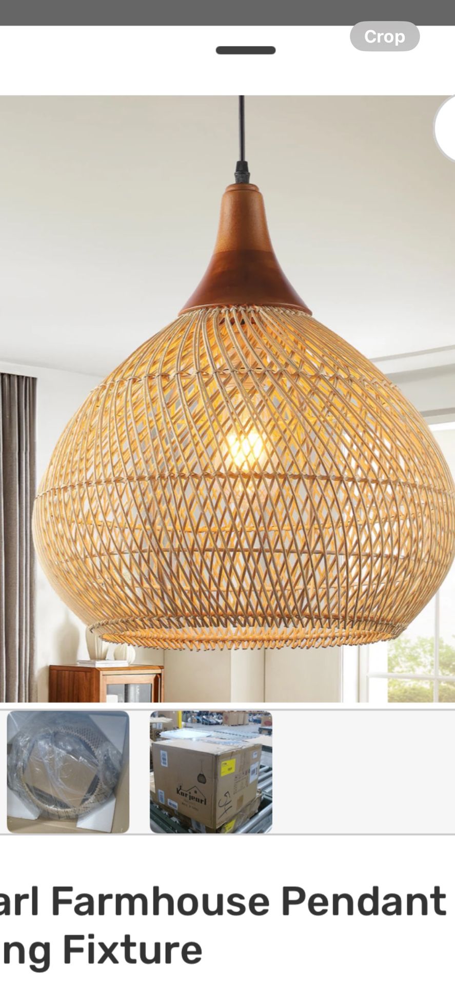 Karjearl Farmhouse Boho Rattan Pendant Light Fixture 18.5”