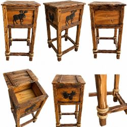 🪵 Rustic Wooden Storage Table / Side Table (Moose Design)