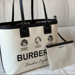 Burberry Canvas Tote Bag with Pouch