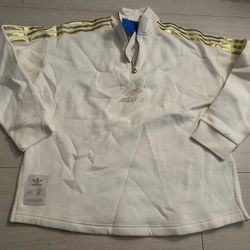New Adidas quarter zip white gold sweater size M 