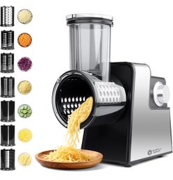 Electric Cheese Grater 7 in 1, Stainless Steel Salad Shooter, Electric Food Slicer Shredder Chopper
