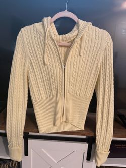 Yellow Knit Zip-Up Hoodie Sweater
