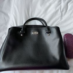 COACH Black Leather Margot Carryall Satchel