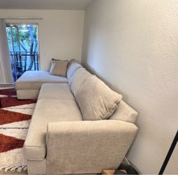 Beige Fabric Sectional Sofa with Chaise