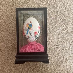 Vintage, Hand-Painted Egg Shell In Glass Case
