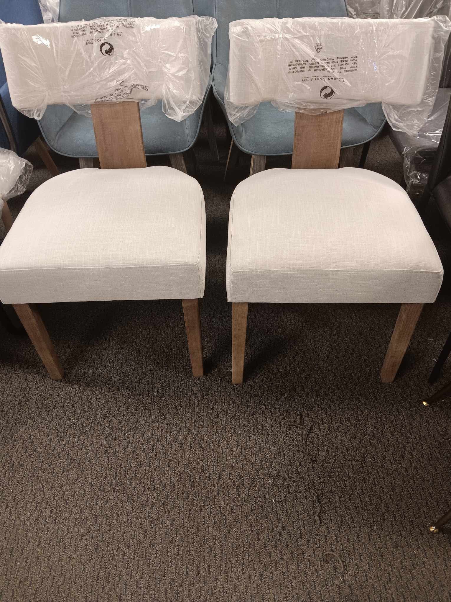 Modern Dining Chairs Set of 2, Upholstered Kitchen Chairs with Curved Back, Farmhouse Linen Fabirc Dining Room Chairs Comfy Wood Chairs for Living Roo