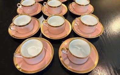 10 Vintage Fitz and Floyd Teacup and Saucer |Versailles Dusty Rose, Gold Trim (Tea Party)