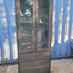 IKEA Wooden Vitrina Brown color 3 glass shelves and 4 drawers 80 "× 30" × 15 "