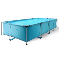 15FT Rectangular Frame Swimming Pool Metal Outdoor Backyard Above Ground Pool Family Adults Splash