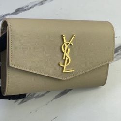 Beige Clutch Crossbody Bag Uptown Chain Wallet 