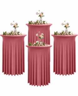 4 Pack Dusty Rose Blush Round High Top Highboy Table Cloth 32inch×43inch Wrinkle Free Stretch Spandex Cocktail Tablecloths Table Covers for Cocktail P