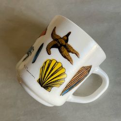 Vintage 10-oz Coastal-Themed Milk Glass Mug by R. Carman