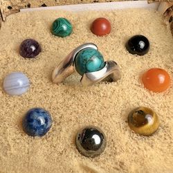 Vintage Sterling Silver Gemstones Changeable Ring Size 7.5