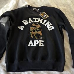 BAPE A Bathing Ape College Logo Crewneck Sweatshirt Black XL New With Tags