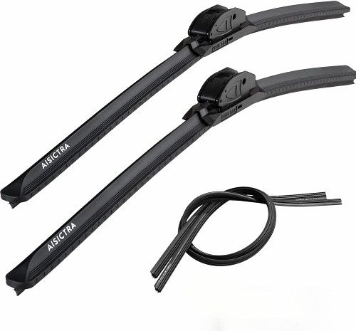Aistra Water Repellency Wiper Blade with Bonus Pair of Silicone Refills for All Weather,Automotive Replacement for Car, Easy DIY Install & Superior