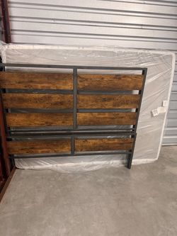 Metal and Wood Panel Bed Frame with Mattress
