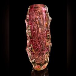 Vintage DFS Bohemia Cranberry Glass vase 11.5in New 