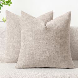 MIULEE Pack of 2 Couch Throw Pillow Covers 16x16 Inch Soft Light Brown Chenille Pillow Covers for Sofa Living Room Solid Dyed Pillow Cases