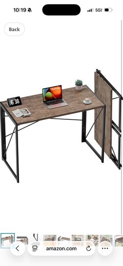 Folding Home Office Desk – Rustic Wood & Black Metal