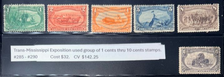 Trans-Mississippi Exposition, 1 cents thru 10 cents U.S. Stamps, scott#285 to 290